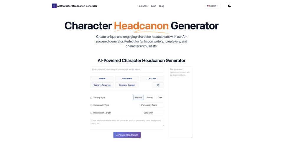 AI Character Headcanon Generator