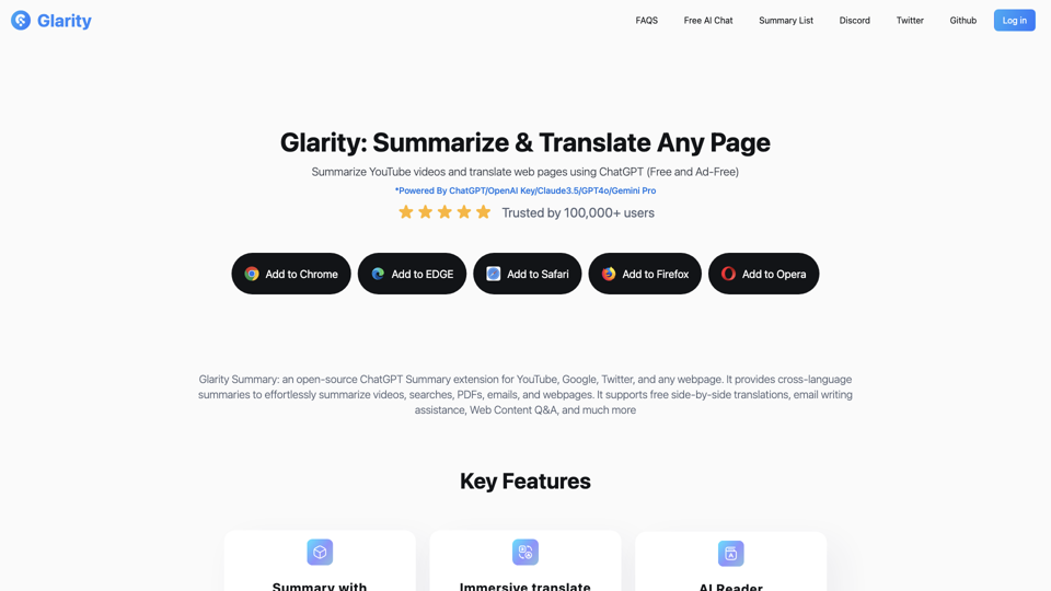 Glarity - Free ChatGPT YouTube Summary/Translate Webpage Extension - Your AI Copilot