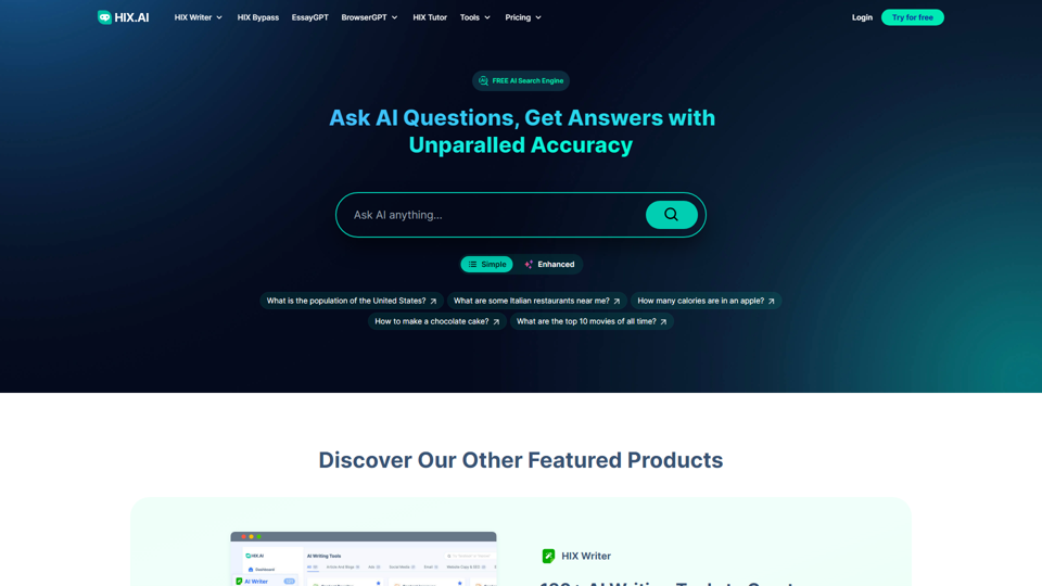 Ask AI - AI Search Engine - Free & Accurate Answers | HIX AI