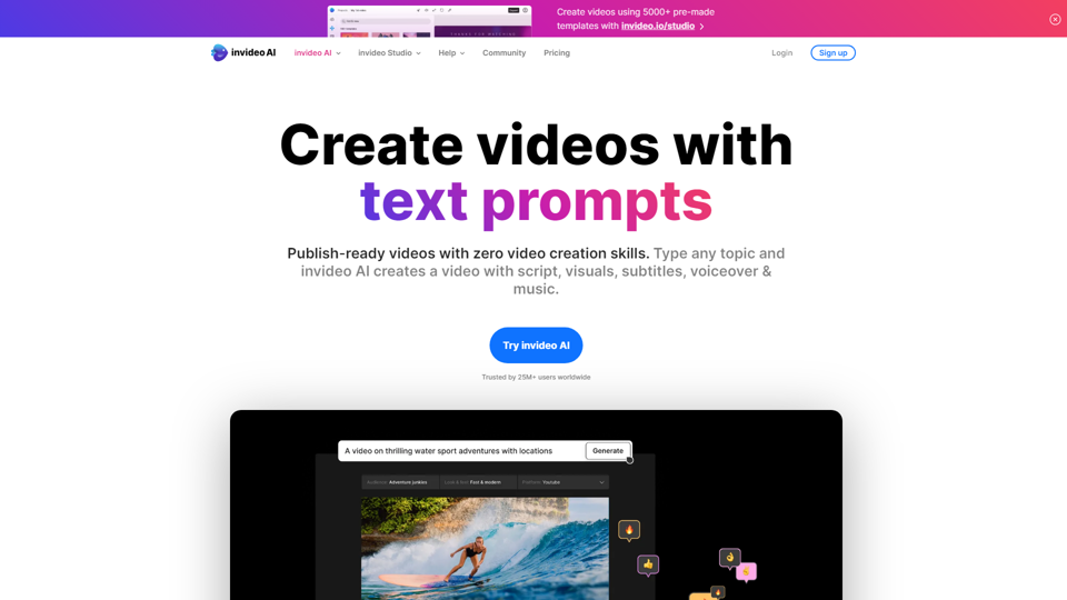 Invideo AI - Turn ideas into videos - AI video creator