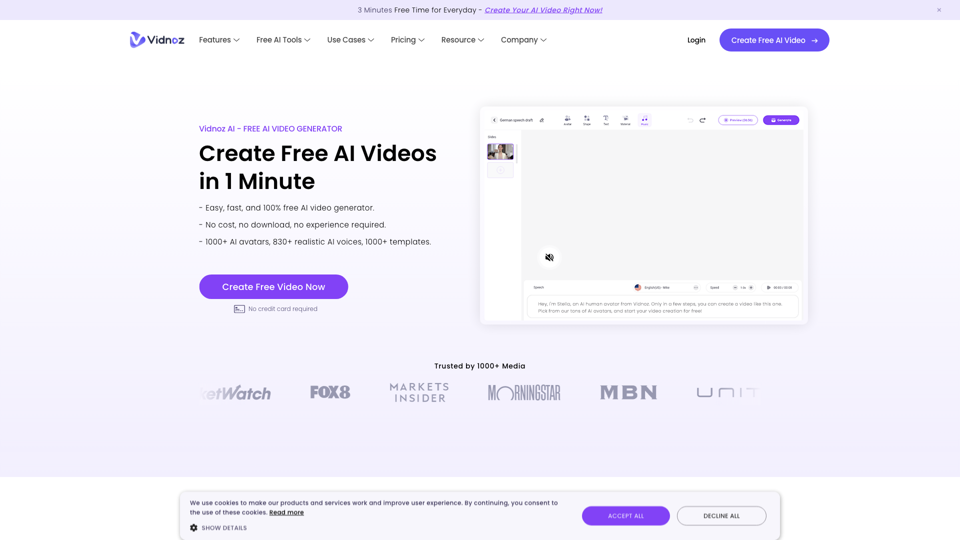 Vidnoz AI: Create FREE AI Videos 10X Faster Online