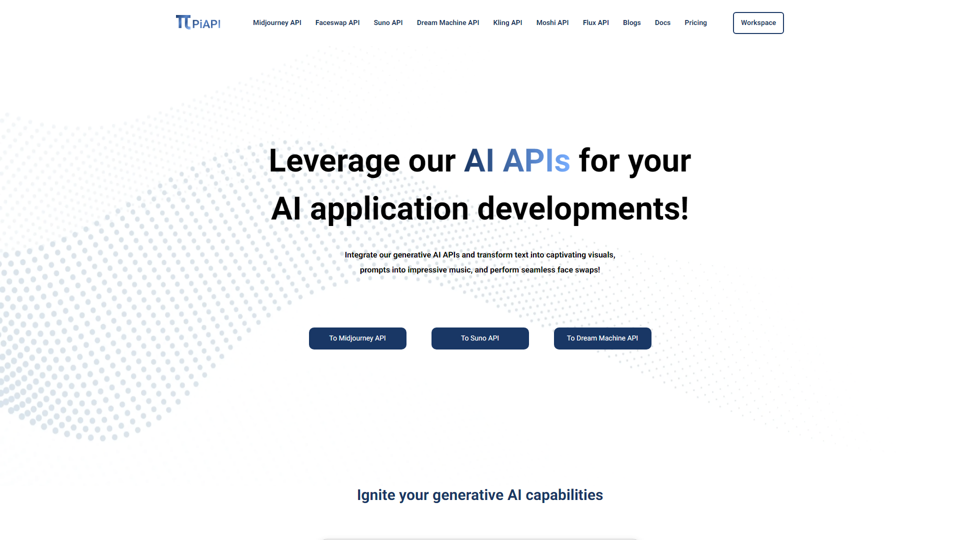 PiAPI - central hub for your generative AI APIs