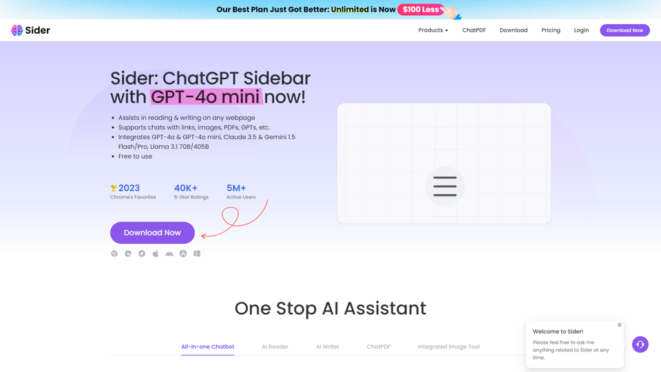 Sider: ChatGPT Sidebar + GPT-4o, Claude 3.5, Gemini 1.5 & AI Tools