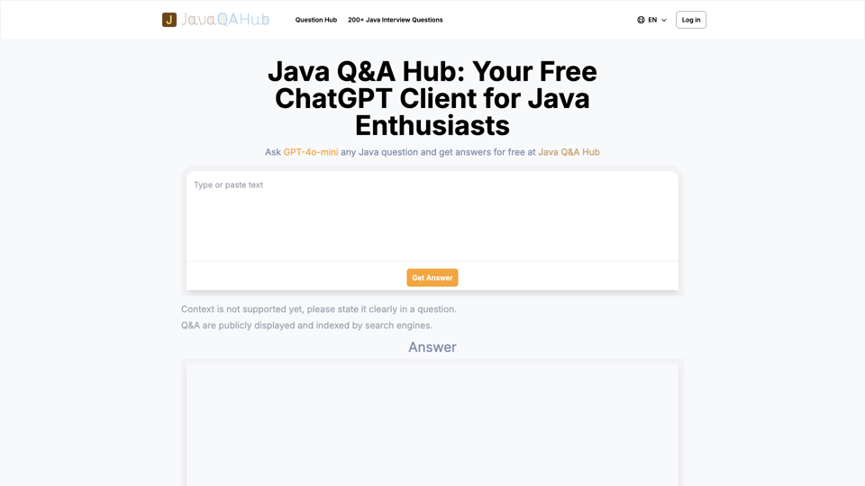 Java Q&A Hub: Free ChatGPT Client for Java Enthusiasts | JavaQAHub.cc