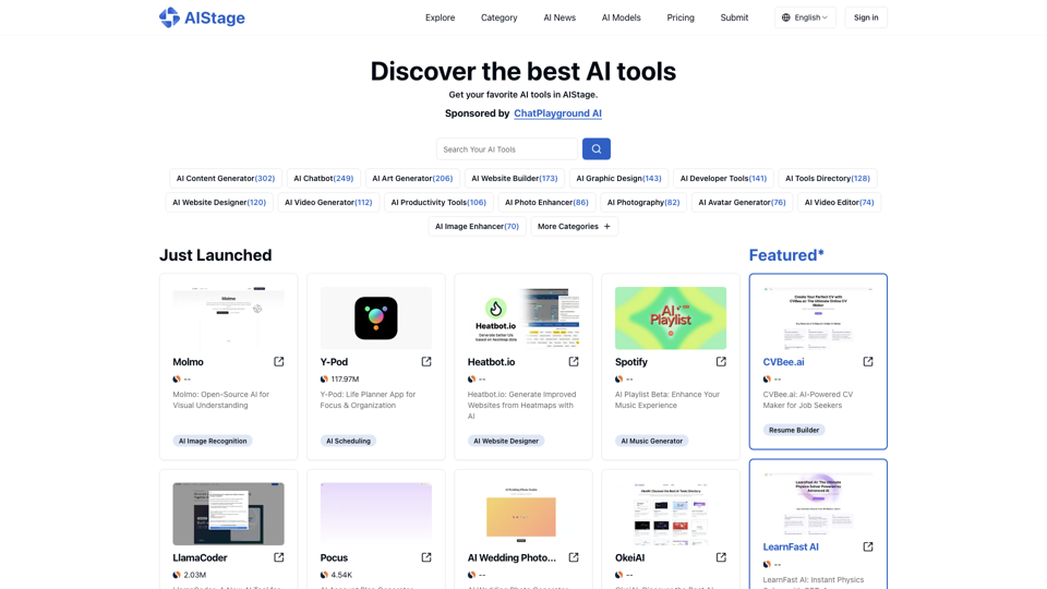 AIStage - The most comprehensive AI aggregation platform in 2024 | AI Tools Directory